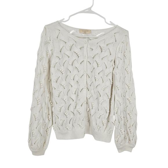 Sezane Cardigan Sweater White Button Down Eyelet Knit Crochet Long Sleeve Size S - Picture 1 of 6